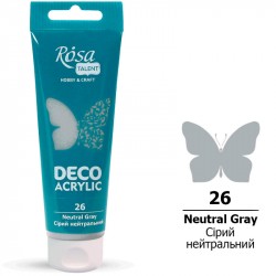 Акрил для декору, Сірий нейтральний (26), матовий, 75 мл, ROSA Talent