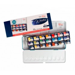 Набір акварельних фарб "Класика", в металевому пеналі, Бірюза, 21 кол., кювета, ROSA Gallery