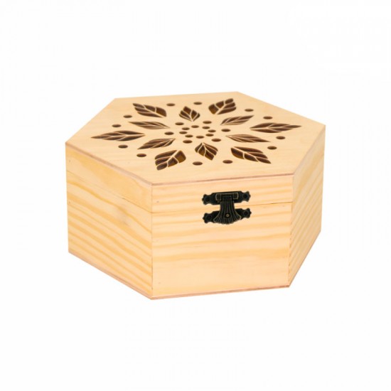 Скринька дерев'яна, шестигранник, з прорізним малюнком, 15х17х8см, ROSA TALENT