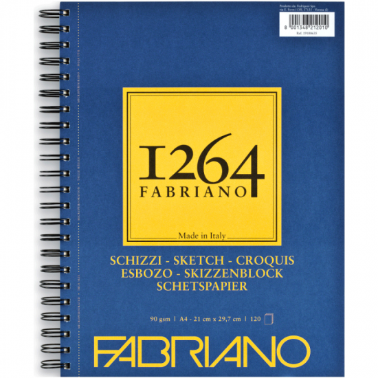 Альбом на спіралі для рисунку та ескізів 1264 А4, 90г/м2, 120л, слонова кістка, Fabriano Альбом на спіралі для рисунку та ескізів 1264 А4, 90г/м2, 120л, слонова кістка, Fabriano