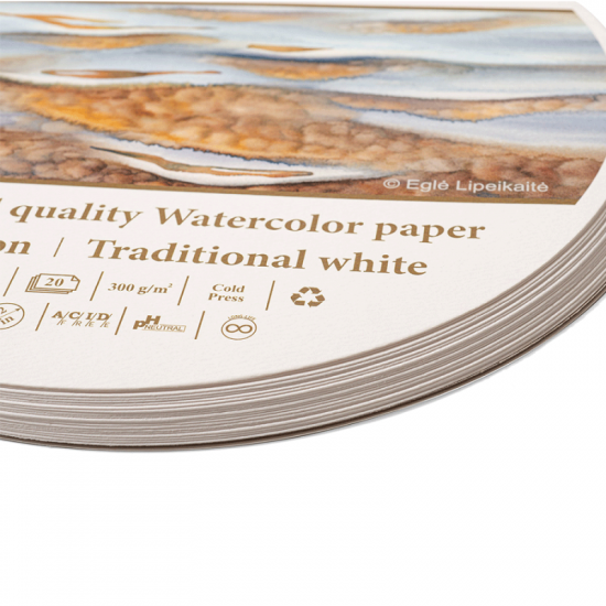 Папір для акварелі PRO CREATE Round 30,5см, 300г/м2, 20л, білий папір, SMILTAINIS