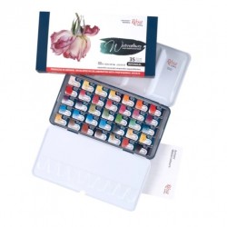 Набір акварельних фарб BOTANICAL, 35*2,5мл, кювета, Індіго метал. пенал, ROSA Gallery