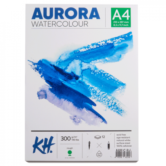 Альбом для акварелі Watercolour, А4, 300г/м2, 12 л, Rough, крупне зерно, Aurora