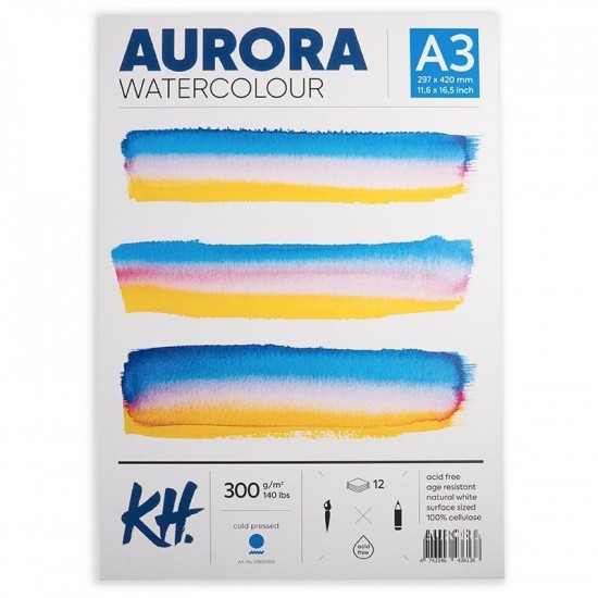 Альбом для акварелі Watercolour, А3 (29,7*42 см), 300г/м2, 12 л, CP, середнє зерно, Aurora