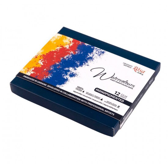 Набір акварельних фарб MONOPIGMENTED, 12*2,5мл, кювета, картон, ROSA Gallery