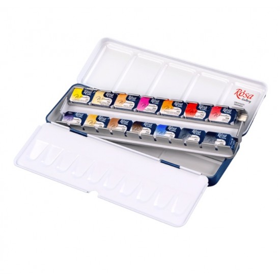 Набір акварельних фарб PORTRAIT, 14*2,5мл, кювета, Індіго метал. пенал, ROSA Gallery