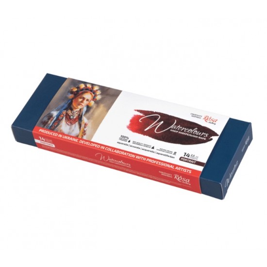 Набір акварельних фарб PORTRAIT, 14*2,5мл, кювета, Індіго метал. пенал, ROSA Gallery