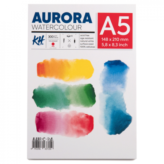 Альбом для акварелі Watercolour, А5, 300г/м2, 12 л, HP, дрібне зерно, Aurora Альбом для акварелі Watercolour, А5, 300г/м2, 12 л, HP, дрібне зерно, Aurora