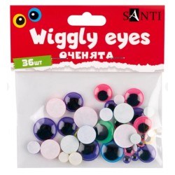Оченята SANTI самоклеючі, кольорові, асорті, 36 шт./уп