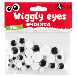 Оченята SANTI самоклеючі, чорні, асорті, 36 шт./уп