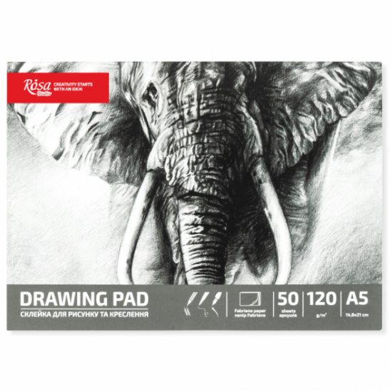 Склейка для рисунку, Слон, А5 (14,8*21 см), 120г/м2, 50л, ROSA Studio Склейка для рисунку, Слон, А5 (14,8*21 см), 120г/м2, 50л, ROSA Studio