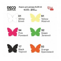 Набір акрилових фарб для декору, флуоресцентні кольори, 6 кол.*20 мл, ROSA Talent