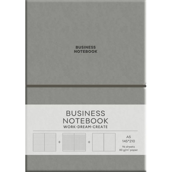 Зошит Business, А5/96 арк., у лінію, PU, м'яка палітурка, кремовий блок, 80г/м2, A5-7134Gray Зошит Business, А5/96 арк., у лінію, PU, м'яка палітурка, кремовий блок, 80г/м2, A5-7134Gray