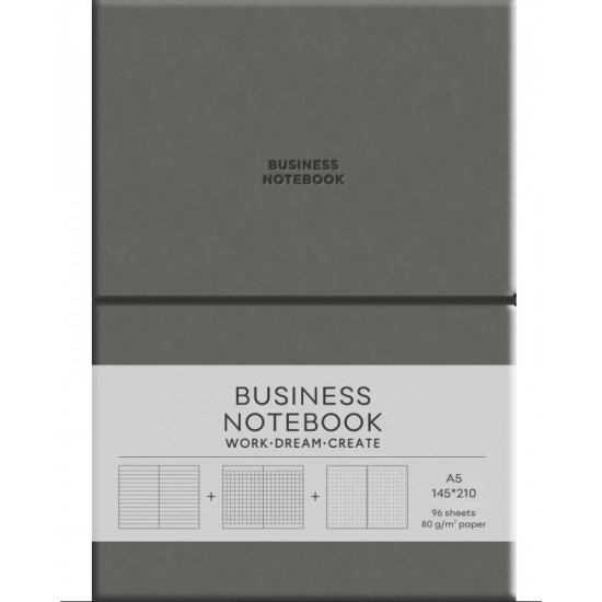 Зошит Business, А5/96 арк., у лінію, PU, м'яка палітурка, кремовий блок, 80г/м2, A5-7137Dark Gray Зошит Business, А5/96 арк., у лінію, PU, м'яка палітурка, кремовий блок, 80г/м2, A5-7137Dark Gray