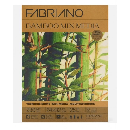 Склейка для мікс медіа BAMBOO, 24х32 см, 280г/м2, 25 л, 90% бамбук, 10% бавовна, Fabriano Склейка для мікс медіа BAMBOO, 24х32 см, 280г/м2, 25 л, 90% бамбук, 10% бавовна, Fabriano