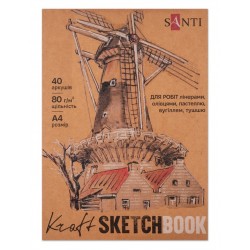 Скетчбук SANTI для графіки, з крафт папером, A4, 40 арк., склейка, 80г/м2 Скетчбук SANTI для графіки, з крафт папером, A4, 40 арк., склейка, 80г/м2