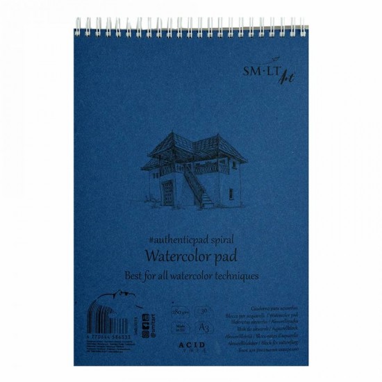 Альбом для акварелі на спіралі AUTHENTIC, A3 (29,7*42 см), 280г/м2, 30л, SMILTAINIS Альбом для акварелі на спіралі AUTHENTIC, A3 (29,7*42 см), 280г/м2, 30л, SMILTAINIS
