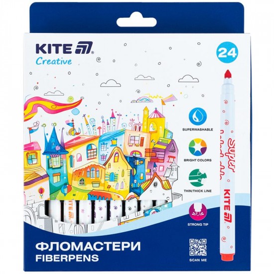 Фломастери, набір 24шт, Kite Creative Superwashable Фломастери, набір 24шт, Kite Creative Superwashable