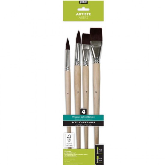 Набір пензлів із синтетики з довг.руч. Pebeo 4шт (круглі № 16, 20 плоскі № 20,24) Набір пензлів із синтетики з довг.руч. Pebeo 4шт (круглі № 16, 20 плоскі № 20,24)