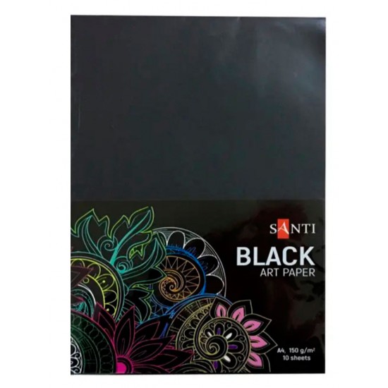 Папір SANTI для малювання чорна, 10 аркушів, 150 г / м2, А4. Папір SANTI для малювання чорна, 10 аркушів, 150 г / м2, А4.