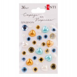 Стрази SANTI самоклеючі "Heart mix" блакитні, жовті, 36 шт Стрази SANTI самоклеючі "Heart mix" блакитні, жовті, 36 шт