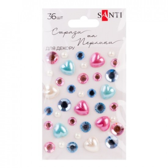 Стрази SANTI самоклеючі "Heart mix" рожеві, блакитні, 36 шт Стрази SANTI самоклеючі "Heart mix" рожеві, блакитні, 36 шт