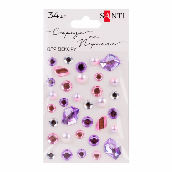 Стрази SANTI самоклеючі "MIX" рожеві, бузкові, 34 шт Стрази SANTI самоклеючі "MIX" рожеві, бузкові, 34 шт