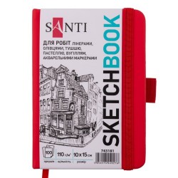 Скетчбук SANTI для графіки, 10х15см, 100 арк., тверда обкладинка PU, 110г/м2, червоний