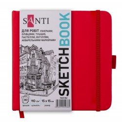 Скетчбук SANTI для графіки, 15х15см, 80 арк., тверда обкладинка PU, 110г/м2, червоний