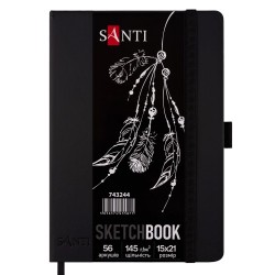 Скетчбук SANTI для графіки, з чорним папером, 15x21см, 56 арк., тверда обкладинка, PU, 145г/м2