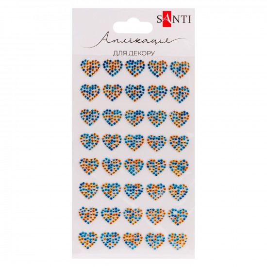 Аплікація SANTI зі страз самоклеючих "Серця" синьо-жовті, 9х15 см, 40 шт