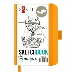Скетчбук SANTI для графіки, 10х15см, 100 арк., тверда обкладинка PU, 110г/м2, жовтий