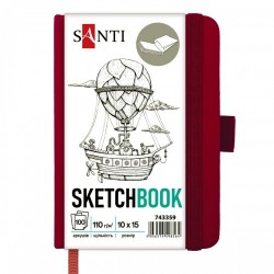 Скетчбук SANTI для графіки, 10х15см, 100 арк., тверда обкладинка PU, 110г/м2, сливовий