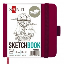 Скетчбук SANTI для графіки, 12x12см, 100 арк., тверда обкладинка PU, 110г/м2, сливовий
