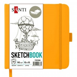 Скетчбук SANTI для графіки, 15х15см, 80 арк., тверда обкладинка PU, 110г/м2, жовтий