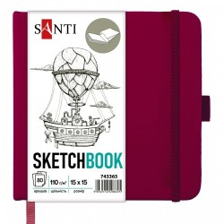 Скетчбук SANTI для графіки, 15х15см, 80 арк., тверда обкладинка PU, 110г/м2, сливовий