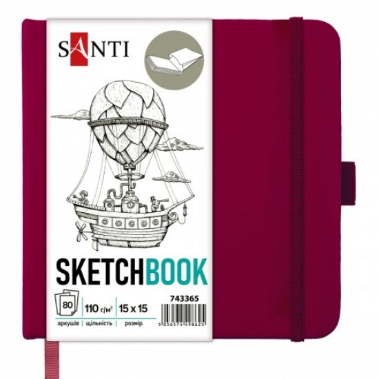 Скетчбук SANTI для графіки, 15х15см, 80 арк., тверда обкладинка PU, 110г/м2, сливовий Скетчбук SANTI для графіки, 15х15см, 80 арк., тверда обкладинка PU, 110г/м2, сливовий