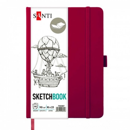 Скетчбук SANTI для графіки, 16х23см, 80 арк., тверда обкладинка PU, 110г/м2, сливовий Скетчбук SANTI для графіки, 16х23см, 80 арк., тверда обкладинка PU, 110г/м2, сливовий