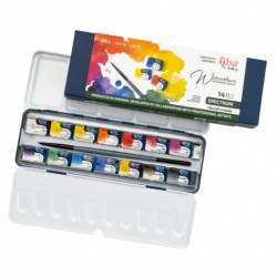 Набір акварельних фарб SPECTRUM, 14*2,5мл, кювета, +пензель, Індіго метал. пенал, ROSA Gallery Набір акварельних фарб SPECTRUM, 14*2,5мл, кювета, +пензель, Індіго метал. пенал, ROSA Gallery