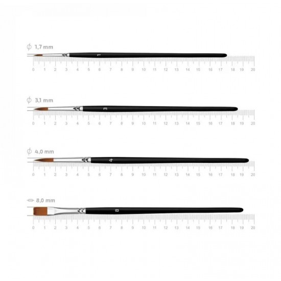 Набір пензлів 3, синтетика, 4шт, кругла (№1,3,4), плоска (№8), к.р, Arteo