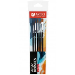Набір пензлів 4, синтетика, 5шт, кругла (№1,3,4), плоска (№4,8), к.р, Arteo
