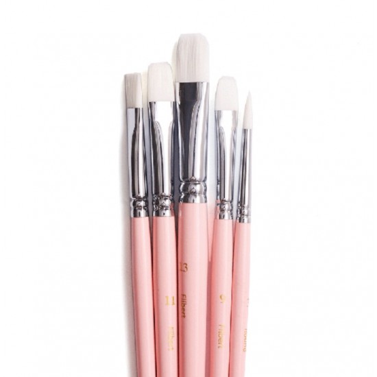 Набір пензлів 5шт, круглий/плоский/ 3шт овальний, рожевий, подарунковий, HIMI