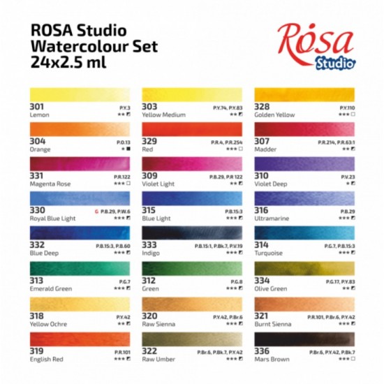 Набір акварельних фарб PLEIN AIR, 24*2,5мл, кювета, картон, ROSA Studio