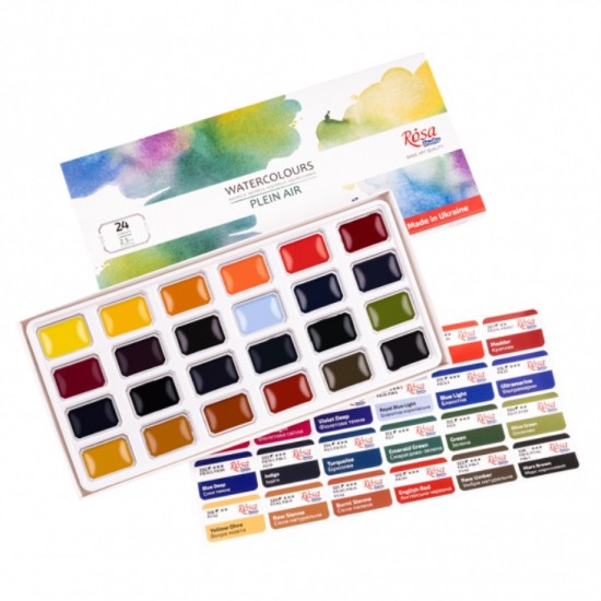 Набір акварельних фарб PLEIN AIR, 24*2,5мл, кювета, картон, ROSA Studio