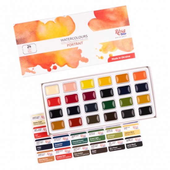 Набір акварельних фарб PORTRAIT, 24*2,5мл, кювета, картон, ROSA Studio
