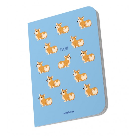 Блокнот А5, 144арк, крапка  "Гав! Коргі" синій, ORNER