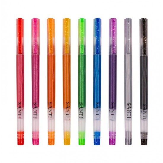 Набір гелевих ручок збільшеного об'єму чорнила SANTI "Glitter" 9 шт.