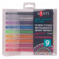 Набір гелевих ручок збільшеного об'єму чорнила SANTI "Glitter" 9 шт.