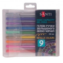Набір гелевих ручок збільшеного об'єму чорнила SANTI "Metallic" 9 шт.