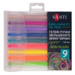 Набір гелевих ручок збільшеного об'єму чорнила SANTI "Neon" 9 шт.